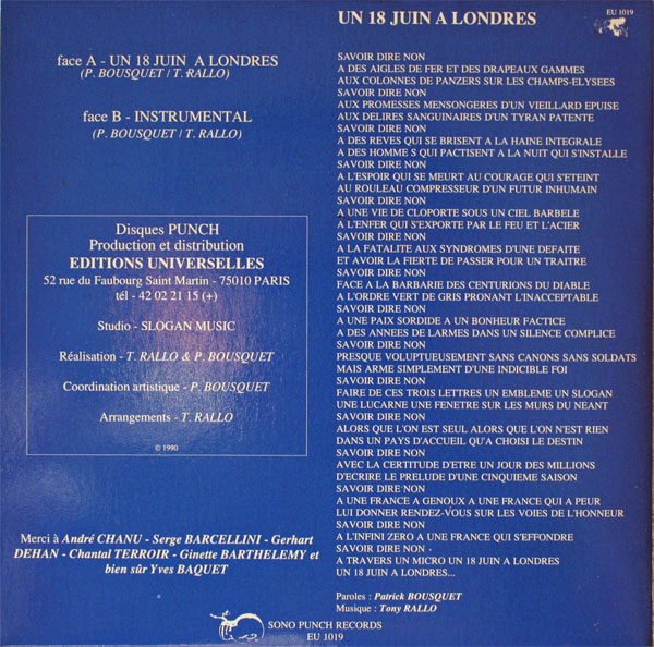 Un 18 Juin à Londres Jean-Pierre Aumont disque 45 tours de 1990