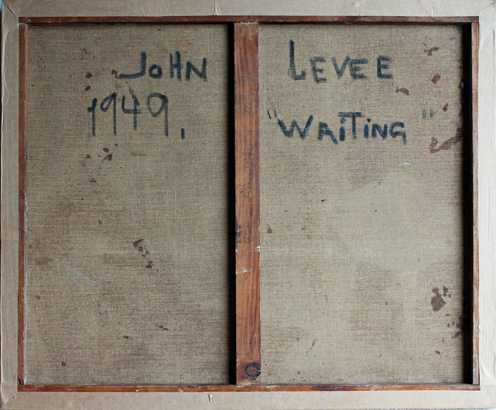 JOHN HARRISON LEVEE huile sur toile de 1949 Waiting dos de la toile