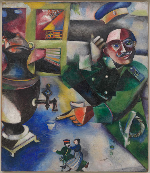 Marc Chagall Le Soldat boit, 1911–12 Huile sur toile 109,2 x 94,6 cm Solomon R. Guggenheim Museum, New York, Collection fondatrice Solomon R. Guggenheim 49.1211 © VEGAP, Bilbao, 2016