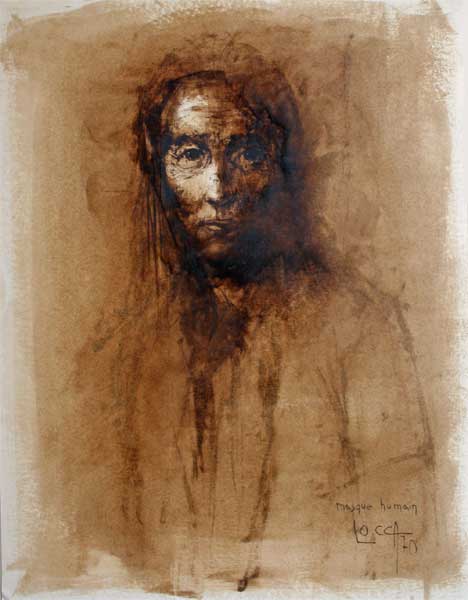 Bernard LOCCA (1926–1997) huile sur papier 65 x 50 cm signée en bas à droite et datée 70, intitulée "Masque humain".