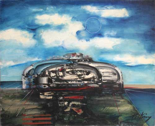 Franz Priking (1927-1979) huile sur toile "Représentation du Cosmos" dimensions 60 x 73 cm