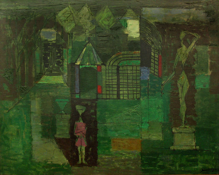 Jean Couy (1910-1983) Statue dans le parc vert, 1952 huile sur toile 73x92cm 