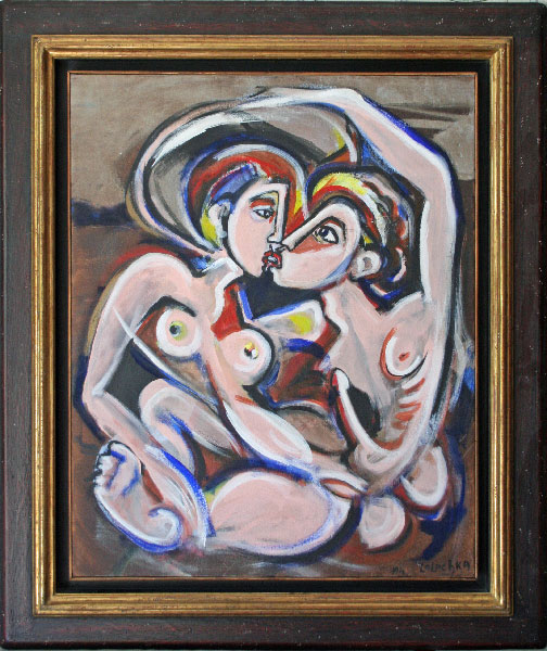 Lolochka huile sur toile "Les Amants" dimensions 81 x 65 cm de 1994 Collection Privée Serge Hamon