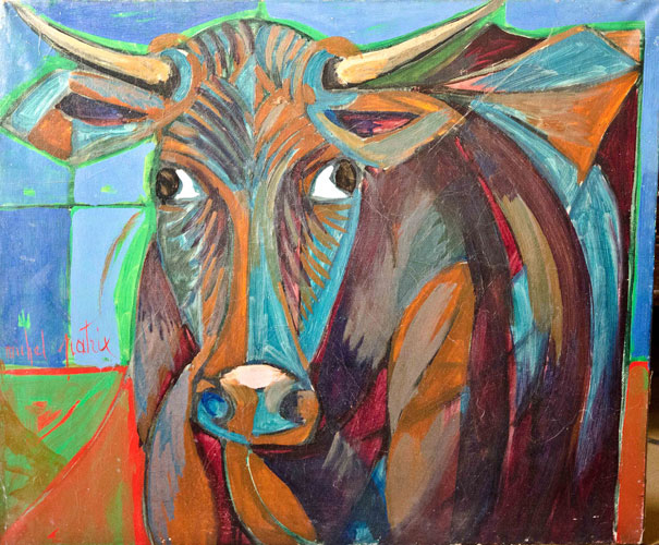 Michel Patrix A146 -portrait de vache  - huile sur toile -  52/53  - 54 X 65 cm