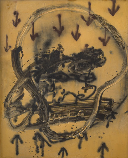 Antoni Tàpies crani i fletxeS, 1986  Huile, sable, technique mixte sur panneau 162 x 131 cm  Courtesy Laurentin Gallery Bruxelles