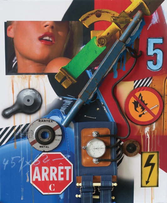 Peter Klasen Tensiomètre Arrêt C. 2020, acrylique et objets sur toile 61 x 50 cm.