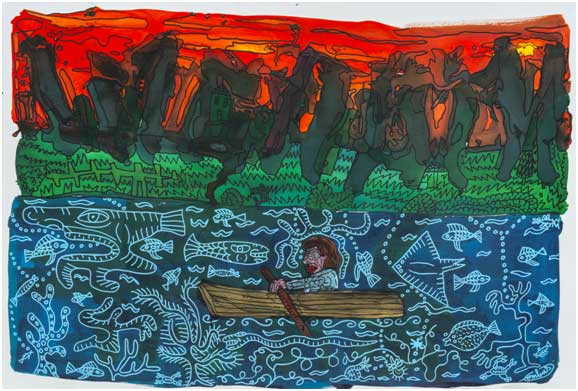 Robert Combas, 2025, peinture sur papier vélin d'Arches, 102 x 153 cm © Ceysson & Bénétière