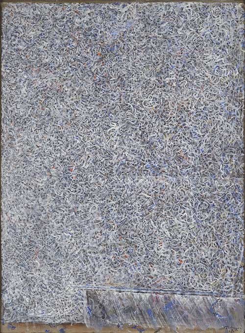 MARK TOBEY Escape from Static,1968,  tempera on paper, laid down on panel, 67 x 48.5 cm Courtesy Jeanne Bucher Jaeger, Paris  ©Jean-Louis Losi 