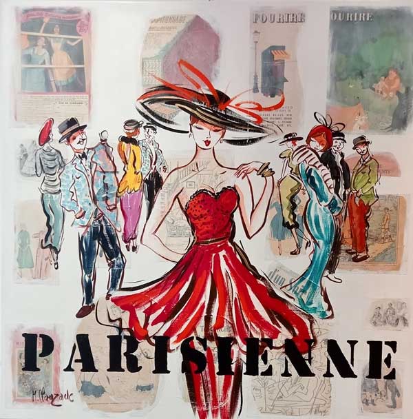 MARC CLAUZADE  Parisienne Peinture & Collage 100 x 100 CMS GALERIE L'AMOUR DE L'ART