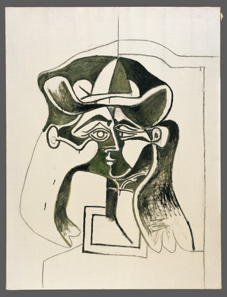 Pablo Picasso Femme au chapeau. Buste [Woman wearing a Hat. Bust] April 23, 1961 Oil on canvas 116 x 89 cm © Succession Picasso/DACS, London 2019 Courtesy Succession Picasso 