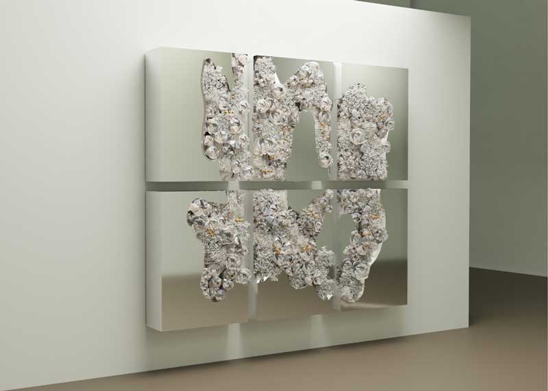 Melis Buyruk, "Reflected Bloom," 2023, 223 x 185 cm , Stainless steel, porcelain