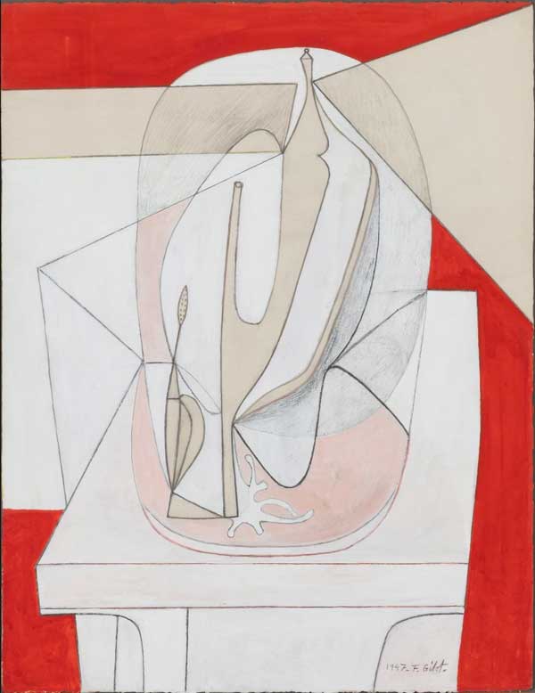 Françoise Gilot, White and Red Still Life. Pencil and gouache on paper, 1947