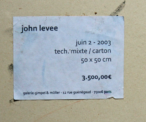 John Harrison Levee (1924-2017) technique mixte et collage sur panneau de 2003,  signée en bas à droite et datée 03, dimensions 50 x 50 cm -  Contresigné au dos, intitulé "Juin II" 2003