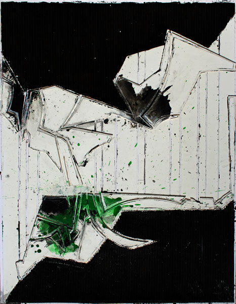 John Harrison Levee (1924-2017) technique mixte et collage sur panneau de 2010, signée en haut à droite et datée 2010, dimensions 65 x 50 cm - Contresigné au dos, intitulé Février I -  2010