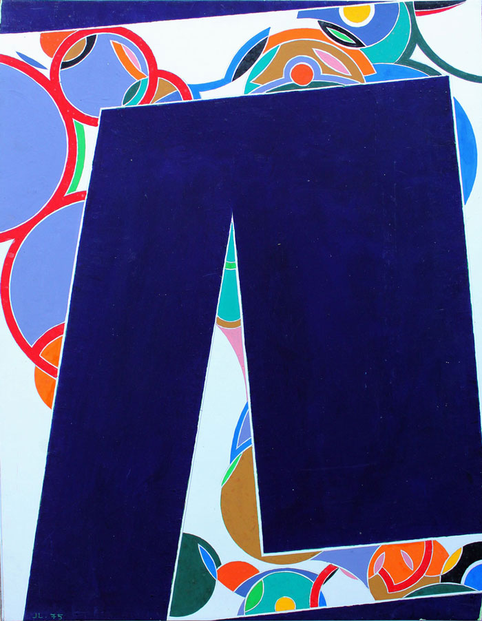 John Harrison LEVEE acrylique sur carton de 1975 dimensions 64,5 x 50 cm - Signé en bas à gauche du monogramme JL et daté 75- Contresigné au dos, intitulé idea III - 1975