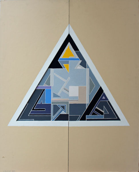 John Harrison Levee acrylique sur carton dimensions 75 x 60 cm signée en bas à gauche et datée 84, contresignée au dos et intitulée Idea VI -1984
