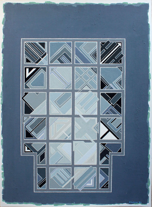 John Harrison Levee composition abstraite de 1986 acrylique sur carton signée en bas à droite et datée 86 dimensions 75 x 54 cm, contresignée au dos et intitulée  Idea XV - 1986