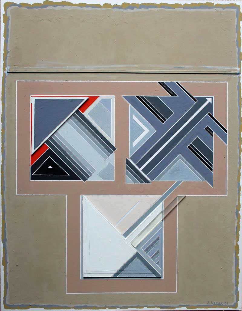 John Harrison Levee (1924 - 2017) Technique mixte sur carton, acrylique et collage, dimensions 66,3 x 52 cm (26,2 x 20,5 in) signée en bas à droite et datée 87, contresignée au dos et intitulée Idea VII 1987 -