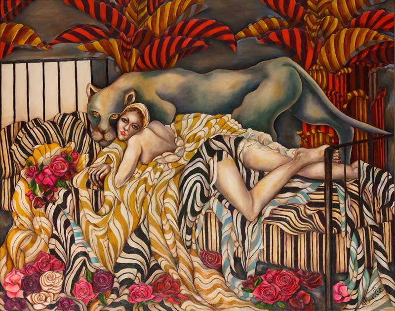 Aude Allonville 2024 Huile sur toile 73x92 cm " La prison dorée " N°0601