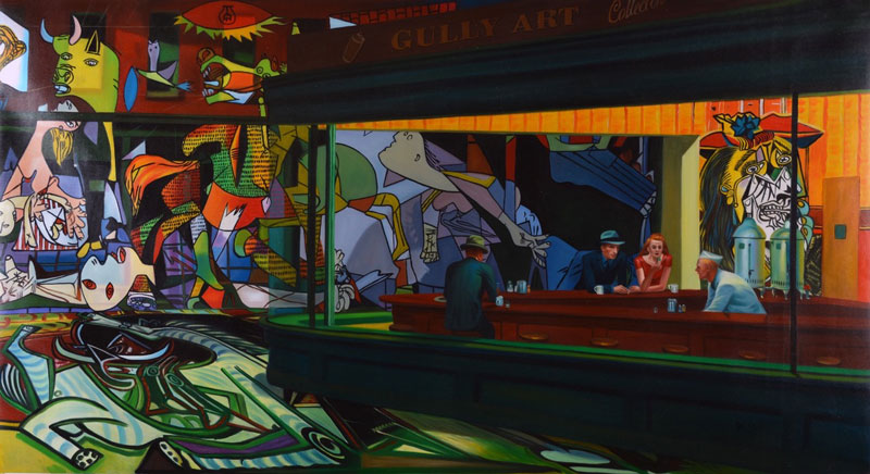 Gully Hopper meet Picasso acrylique sur toile 100 x 180 cm