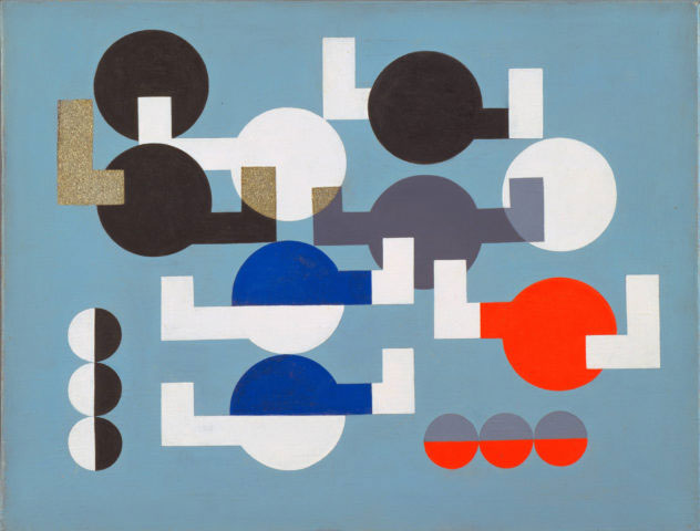 Sophie Taeuber-Arp. Composition of Circles and Overlapping Angles. 1930. Oil on canvas. 19 ½ x 25 ¾” (49.5 x 64.1 cm). The Museum of Modern Art, New York. The Riklis Collection of McCrory Corporation. Photo: The Museum of Modern Art, Department of Imaging and Visual Resources. © 2019 Artists Rights Society (ARS), New York / VG Bild-Kunst, Bonn